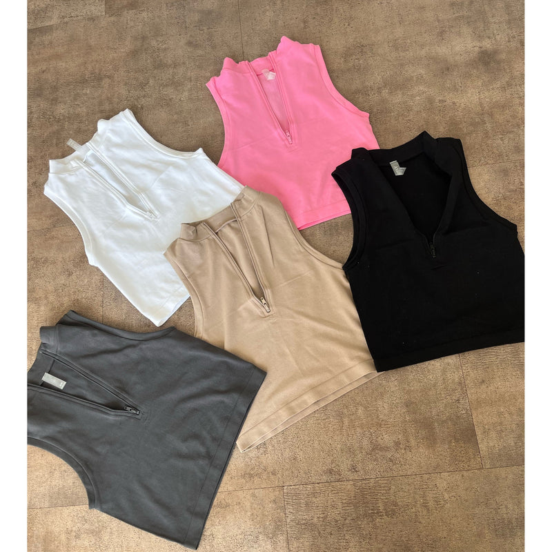 Anissa Soft Zipper Neck No Sleeves Top (Pink)