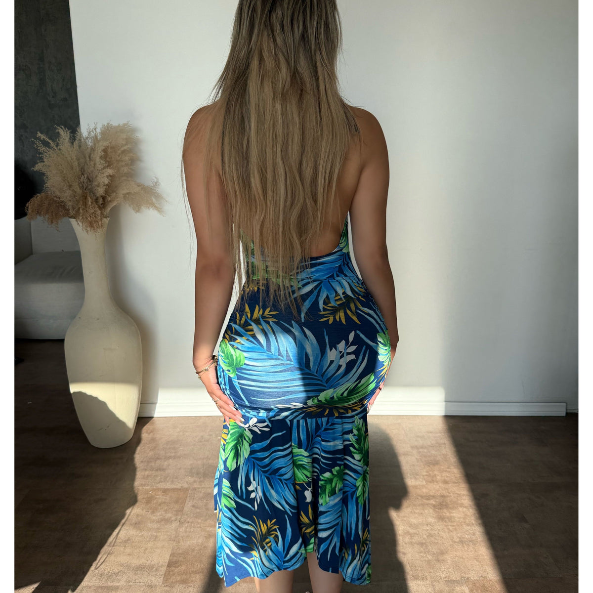 Emily Tropical Halter Neck Dress (Blue/Green)