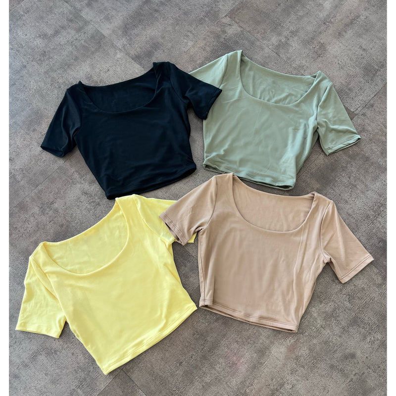 Amber Short Sleeve Crop Top (Black)