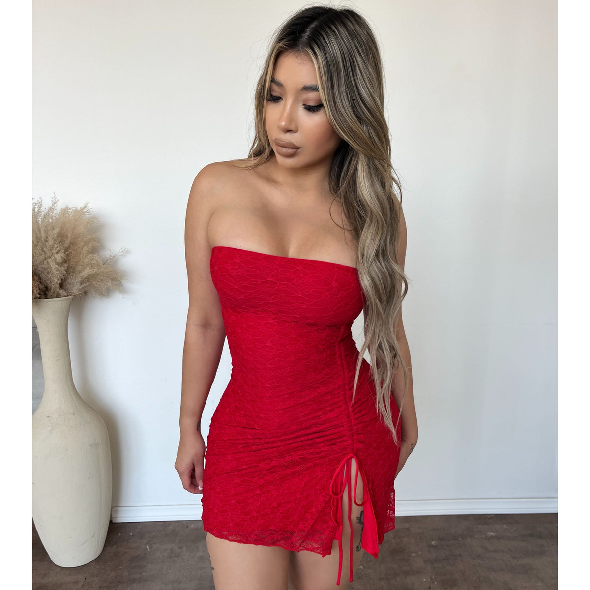 Rebecca Lace Mini Dress (Red)