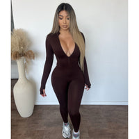 Selena Mock Neck Long Sleeve Catsuit (Brownie)