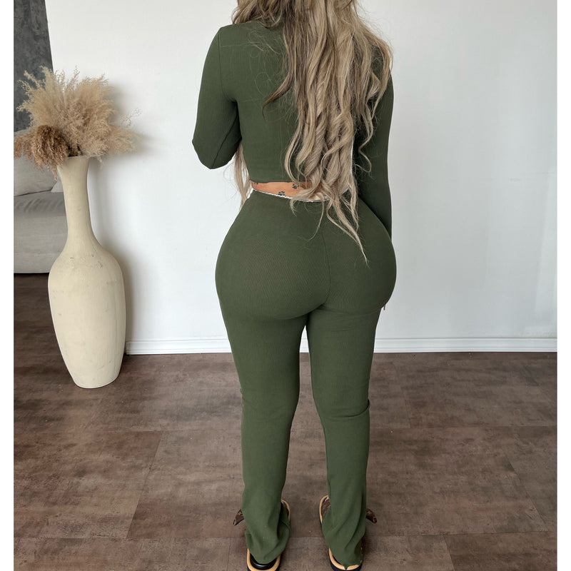 Jasmine Laced Trim Matching Set (Dk Olive)