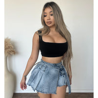Cynthia Cargo Denim Skort (Blue Wash)