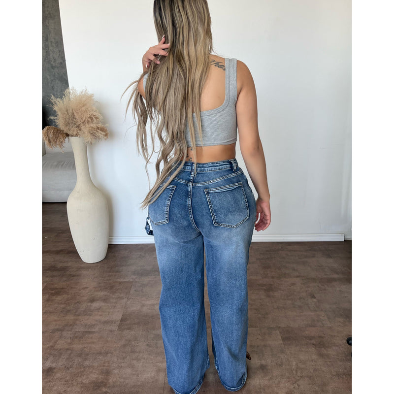 Emily Wide Leg Jeans (Blue Wash)
