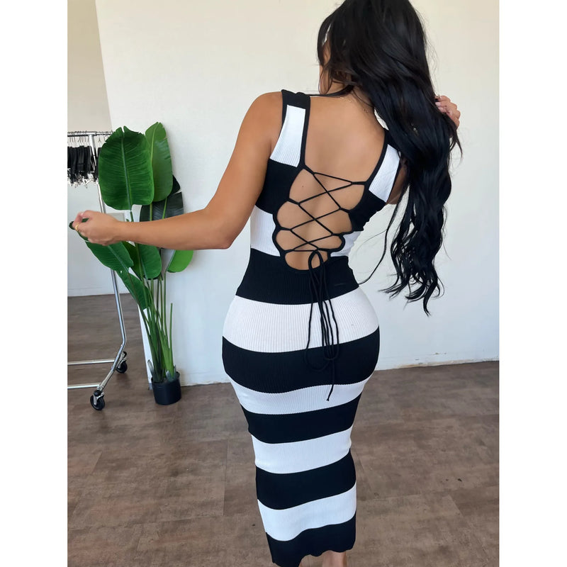 Melissa Long Dress (Black/White)